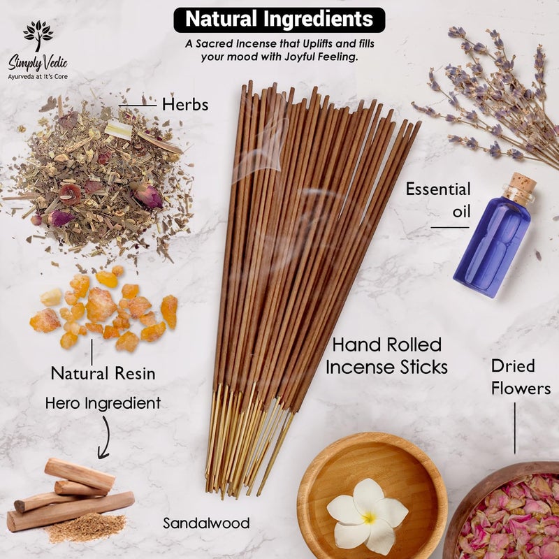 Simply Vedic Sandalwood Incense Sticks 250g (Approx. 135 Handmade Sticks) with Free Holder | 45 Min Burn | Natural Charcoal-Free Agarbatti for Meditation, Yoga, Aromatherapy, Relaxation - Image 3
